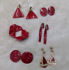 Vintage Retro 80s Earrings Red Lot of Earrings-Clip On and Dangle